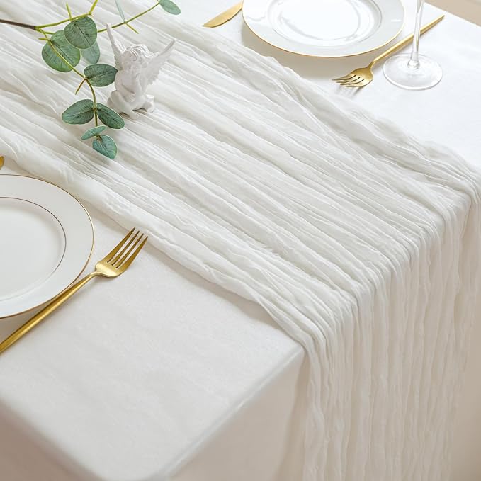 Sioloc Ivory White Cream Cheesecloth Table Runner Fall Autumn Decor for Home 10ft Table Cloth for Tea Wedding Birthday Party Baby Bridal Shower Halloween Thanksgiving
