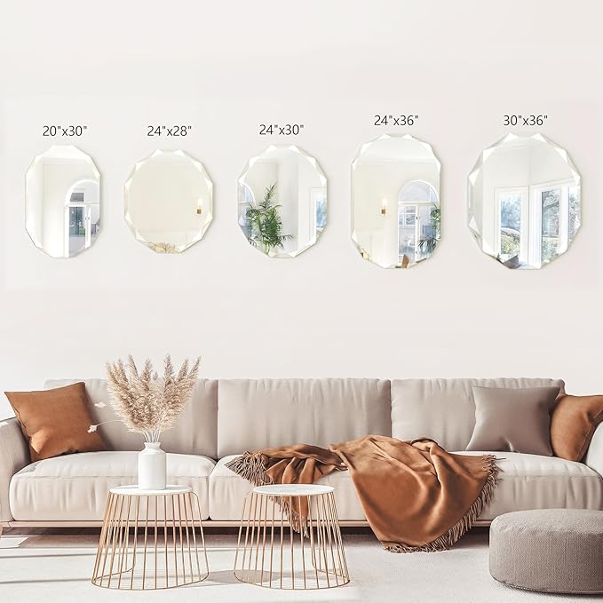 Bathroom Mirrors for Over Sink, Round Frameless Mirrors for Wall, 24x28 Inch Beveled Bathroom Mirror, Bathroom Vanity Circle Mirror for Bedroom Living Room Entryway Home Decor