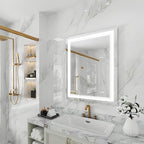 WELLFOR LED Bathroom Vanity Mirror 28 x 36 Inch, Lighted Anti-Fog Dimmable Mirror, IP44 Waterproof Wall Mounted Makeup Mirror, Packed with US Standard Plug and Touch Switch, (Horizontal/Vertical)