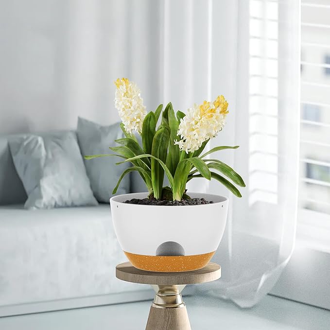 12 Inch Hanging Baskets 2 PC with Chains, Self-Watering Hanging Planters for Indoor Outdoor Plants, Plastic Hanging Flower Pots,White Brown