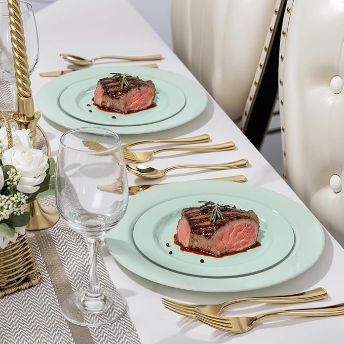 FLOWERCAT 60PCS Sage Green Plates - Heavy Duty Plastic Plates Disposable for Party/Easter - Include 30PCS 10.25inch Sage Green Dinner Plates and 30PCS 7.5inch Dessert Plates