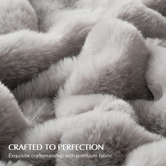 EVERGRACE Ultra Soft Luxury Fluffy Ridgeline Faux Rabbit Fur Throw Blanket, Thick Warm Bubble Throw for Bed, Cozy Plush Reversible Blankets for Couch, Chair, Sofa, Taupe, 50x60 Inches, 870 GSM