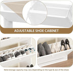 Shoe Cabinet with 3 Flip Drawers, Narrow Shoe Cabinet with 9 Hooks Coat Rack, Freestanding Shoes Storage Cabinets with Adjustable Shelves for Entryway, Hallway, Living Room, White