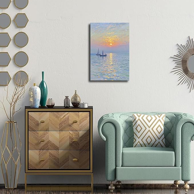 Coastal sailboat scenery poster art decor ocean nautical room decor beautiful sailboat seascape decor suitable for beach villa