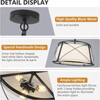 15.7" Black Drum Chandelier,3-Light Modern Farmhouse Chandelier,White Fabric Drum Shade Pendant Light Fixture for Dining Room Kitchen Island Bedroom Entryway