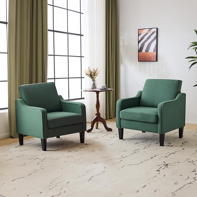 VINGLI Accent Chair for Living Room Chairs Dark Green Reading Chair for Bedroom Scooped Arm Chair Mid Century Modern Accent Chairs Upholstered Comfy Chair for Apartment, Waiting Room