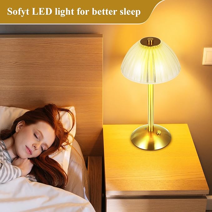 Liliful 4 Pcs LED Portable Cordless Table Lamp Touch Battery Operated Rechargeable Desk Lamp 3 Color Dimmable for Bedroom Living Room Dining (Mushroom Style,Gold)