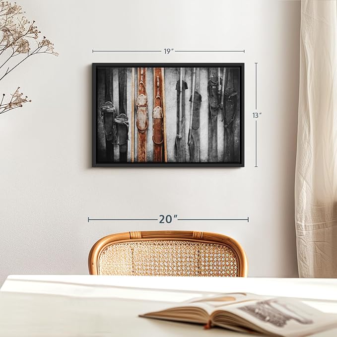 ElephantStock Ski Collection Wall Art - Horizontal Framed Canvas - 1-Piece Bathroom Wall Decor - Photography sports Canvas Print - Brown and Black Decor for Wall - 19" X 13"