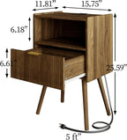 Nightstand,Modern Bedside Table with Storage Drawer and Open Wood Shelf, Accent Night Stand with Solid Wood Legs for Living Room, Bedroom and Small Spaces,Easy Assembly (Walnut Brown-Outlet)