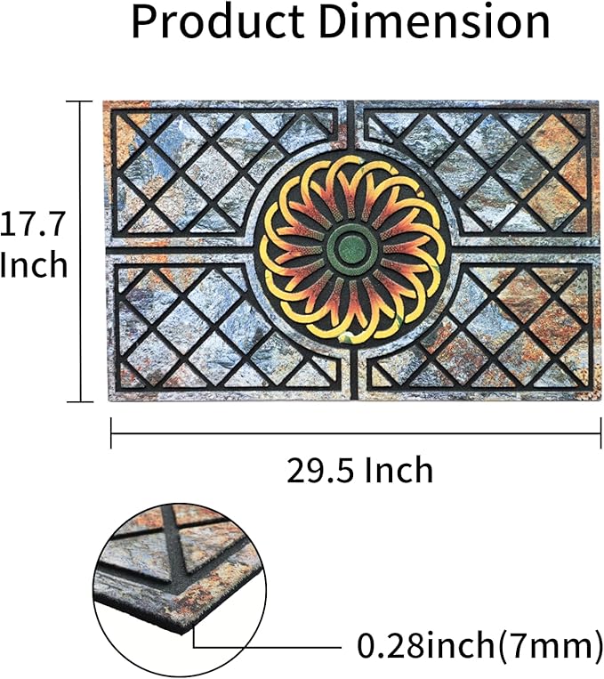 Door Mat Welcome Mat, Heavy Duty Door Mat 17.7 x 29.5 Inch Front Door Mat Rug Doormat for Outdoor Entrance Home Non-Slip Rubber Rug for Front Door, Outside, Entryway, Patio (Flower)