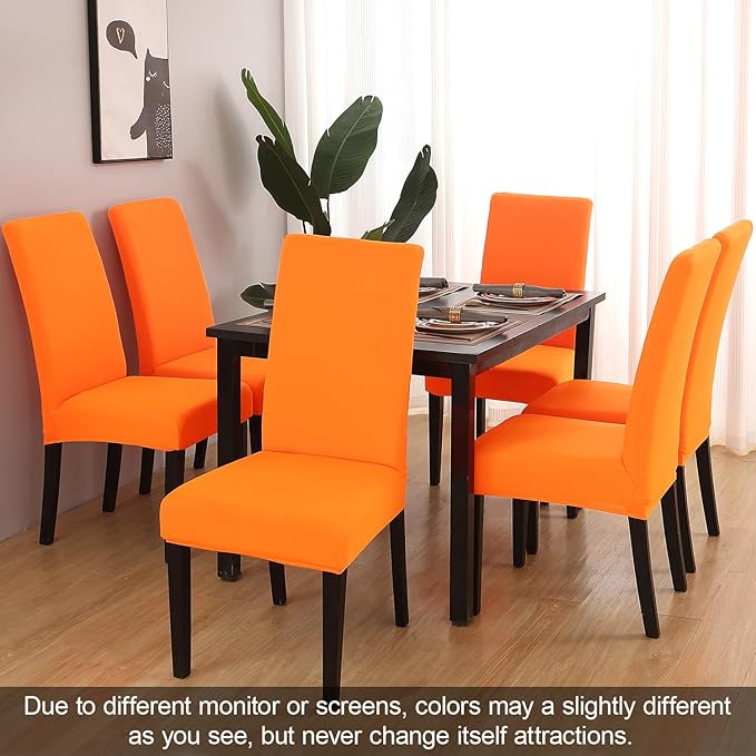 JQinHome Dining Chair Slipcover, High Stretch Removable Washable Chair Seat Protector Cover Set of 4,Chair Covers for Halloween Dining Room, Kitchen,Home Party,Wedding Ceremony(Orange, 4PC)