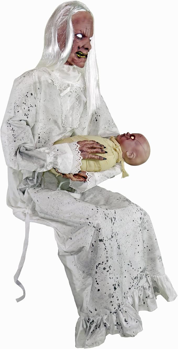 Haunted Hill Farm Life-Size Animatronic Gravely Granny by Tekky Halloween Decoration with Motion-Activated Sounds