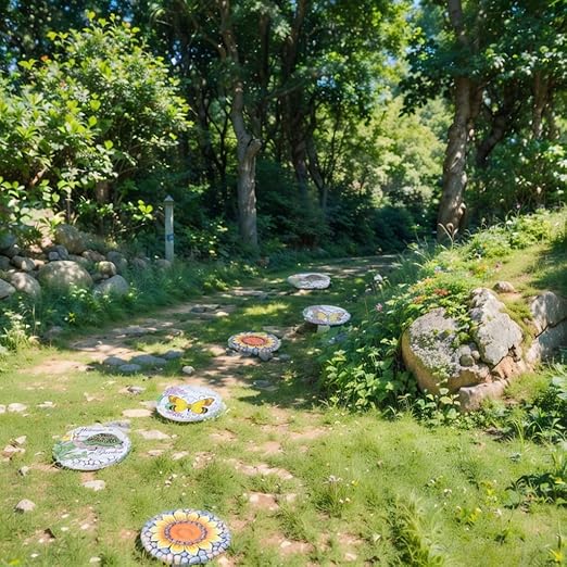 Sunflower Stepping Stones Outdoor Garden - Pavers for Outside Walkway Garden Stones Garden Stepping Stones Outdoor Decorative Stone for Garden 9.5 * 9.5 * 0.7 Inch LC Lcdecohome