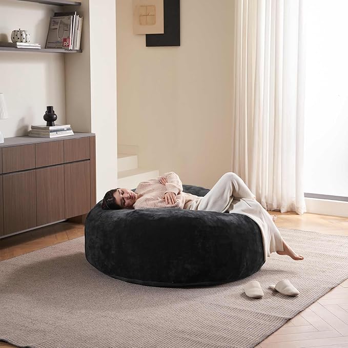 4FT Large Bean Bag Chairs,Big Adult Size Memory Foam Beanbags with Filler Included,Machine Washable Corduroy Cover,Ultra Soft Plush Gaming Bing Bag Puff Chair for Dorm, Living Room & Bedroom (Black)