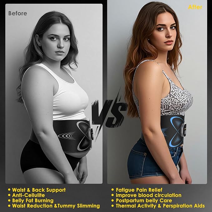 Ab Stimulator Muscle Toner, Abs Stimulator Abdominal Massage Belt with Heat for Belly Fat Burning & Cellulite Melting & Stomach Smooth Firming, Lower Back Massager for Women Men Pain Relief Gifts