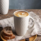 AmorArc Extra Large Coffee Mugs Set of 6, 20oz Ceramic Tall Coffee Mugs Set with Textured Geometric Patterns for Coffee/Tea/Beer/Hot Cocoa, Dishwasher & Microwave Safe,Beige