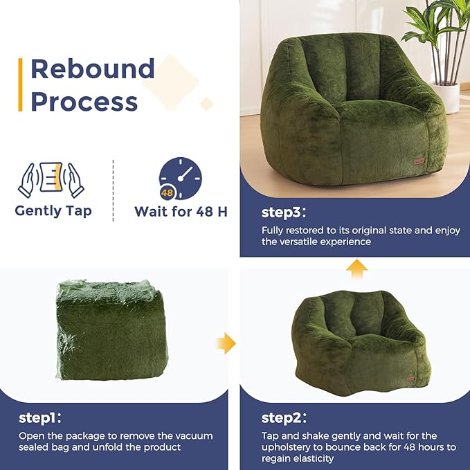 MAXYOYO Bean Bag Chair, Comfy Bean Bag Sofa with Back Support, Faux Fur Bean Bag Chair for Adults and Kids, Stuffed Floor Sofa for Living Room, Bedroom, Apartment, Green