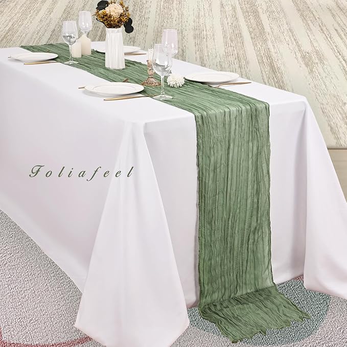 12 Pack Sage Green Cheesecloth Table Runner 10FT Rustic Gauze Fabric Cheese Cloth Table Runner for Wedding Bridal Baby Shower Table Decor 20 x 120 Inch Long Boho Sheer Birthday Party Table Decorations