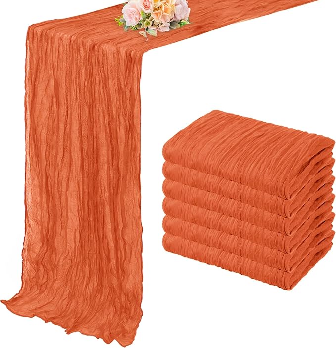 Orange Cheesecloth Table Runner 6 Pack 10FT Boho Fabric Rustic Cheese Cloth Table Runner for Wedding 20 x 120 Inch Long Bridal Shower Baby Shower Gauze Sheer Birthday Party Table Decorations