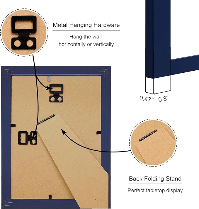 5x7 Picture Frame Set of 4, 5 x 7 Wood Photo Frames with Mat for 4x6, Natural Wooden Frame with Real Glass Cover for Wall and Tabletop Display,Blue