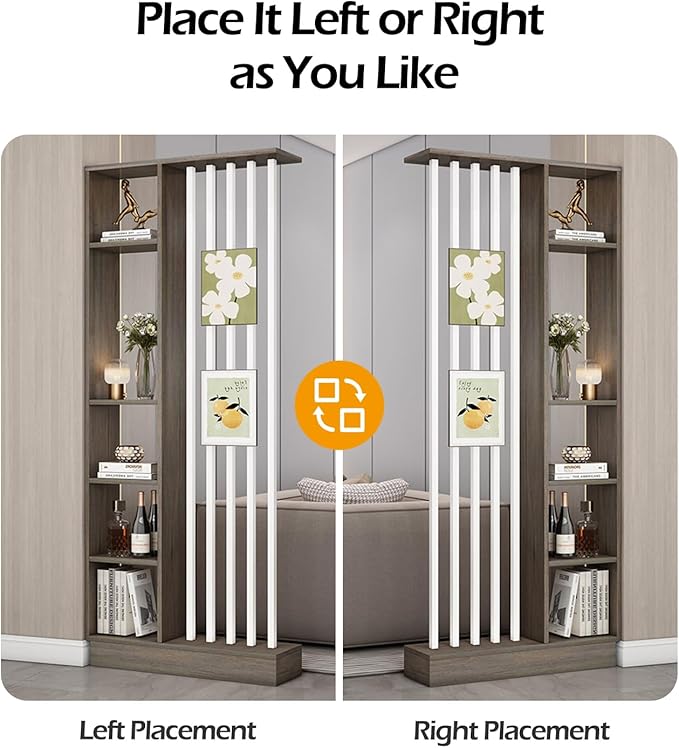 Wall Room Divider, Storage Cabinet Storage Display with Shelves, Modern Freestanding Wood Room Divider Screen, Wall Privacy Screens for Home Decorative (Grey Oak+White,47" L x 9.5" W x 79.5" H)