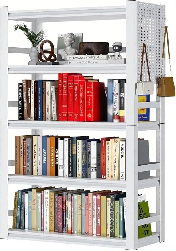 White Garage Shelving, 5 Tier Adjustable Shelving Units, Heavy Duty Metal Shelves, Bookshelf for Garage, Pantry, Basement, Living Room