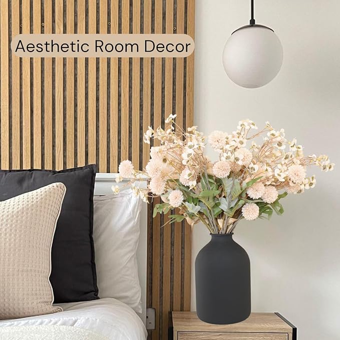 Beige Silk Flower Arrangements For Home Decor, Large Floral Centerpieces For Tables, Fake Mums + Eucalyptus + Wild Flowers in Bulk, Long Stem Artificial Flowers Coffee Dining Table, Faux Mums Flowers