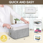 BALEINE 3 Pack Fabric Storage Bins for Shelves, Linen Storage Baskets for Organizing, Decorative Closet Bins for Clothes, Home (Grey, 12"x8"x8")
