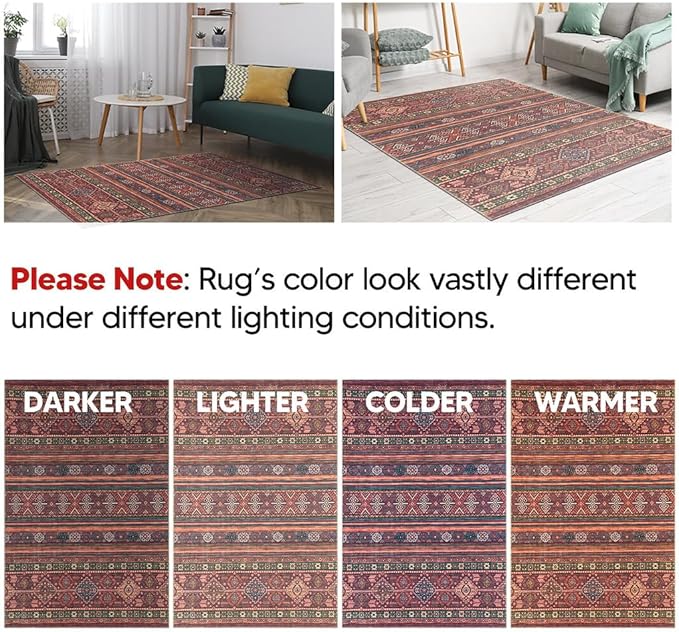 Keen Home Design 6x9 Rug - Machine Washable Area Rug with Non-Slip Backing, Ideal for Living Room, Dining Room, Bedroom - Vintage, Easy Clean, Durable, Low Pile Rug - (6' x 9')