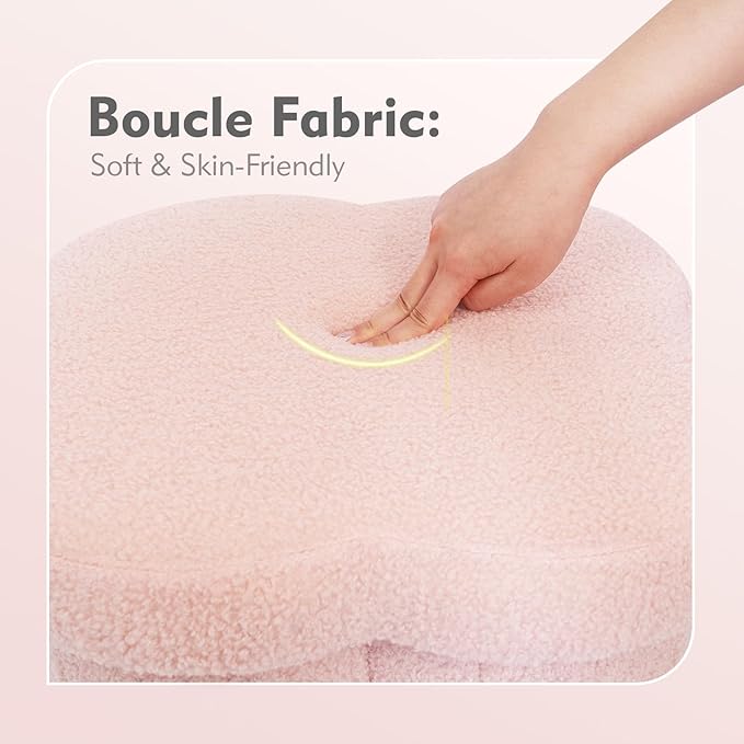 B FSOBEIIALEO Storage Ottoman Cube, Flowers Shaped Ottomans with Storage Foot Stool Footrest, Boucle Ottoman Seat for Dorm Room, Faux Teddy Fur, Pink 15"x15"x15"