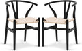 POLY & BARK Weave Dining Chairs – Mid-Century Modern Wishbone Dining Chairs with Arms, Solid Wood Frame, Indoor Use – Black – Set of 2 - Ideal for Dining Room, Kitchen or Stylish Accent Setting
