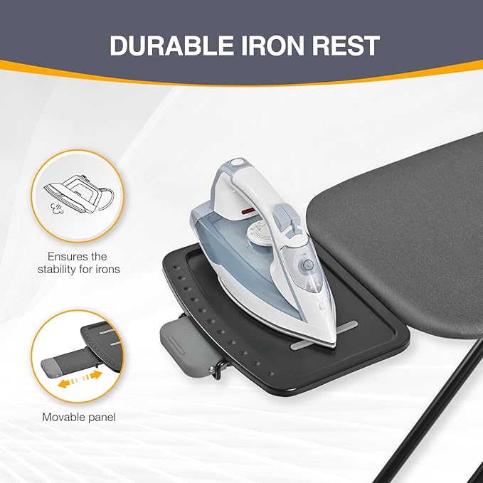 APEXCHASER Ironing Board, Full Szie Iron Board with Iron Rest,Height Adjustable,Extra Thick Heat Resistant Cover with Sleeve Board 15x45 Grey