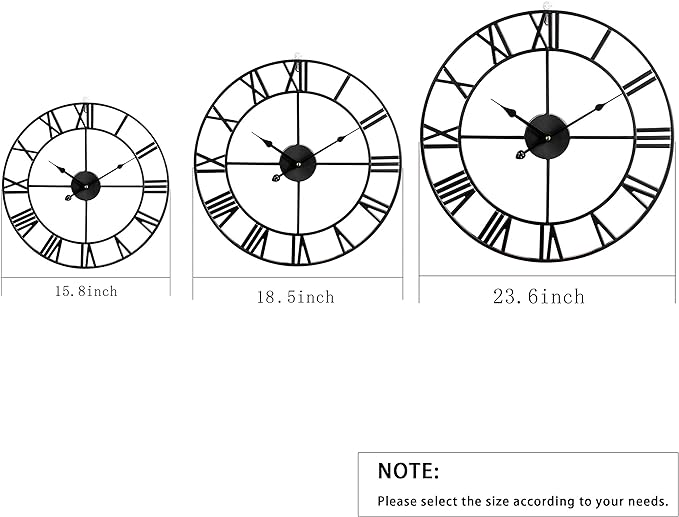 LEIKE 18.5" Modern Large Wall Clocks,Vintage, Round,Silent Non Ticking,Battery Operated,Silver Metal Roman Numerals Clock for Living Room/Bedroom/Kitchen Decor