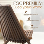 IDZO Elina FSC Eucalyptus Tamarack Chairs, 300Lbs Capacity Modern Adirondack Style, Wooden Folding Seats, for Fire Pit Outdoor & Indoor - Cinnamon, Set of 2
