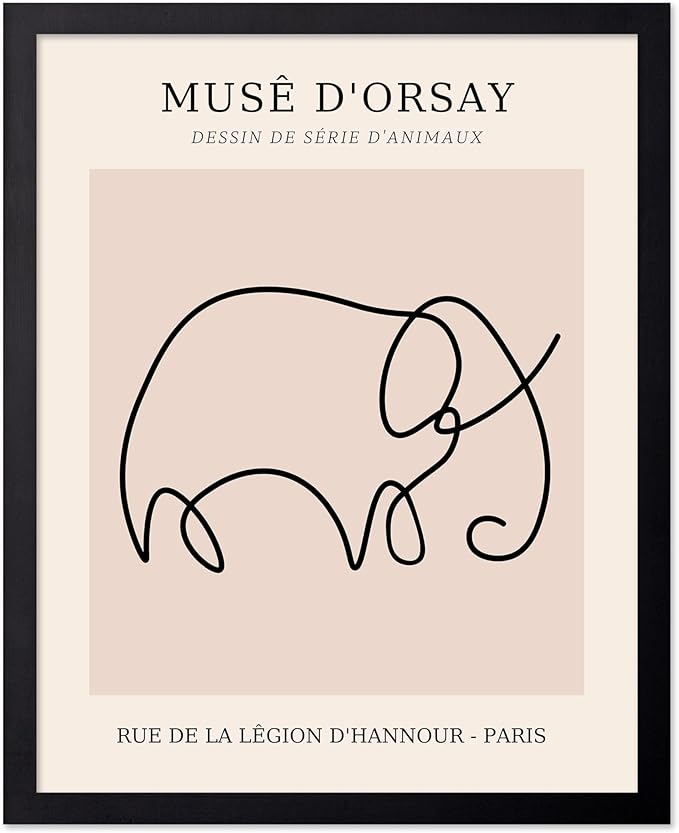 Poster Master Vintage Poster - Retro One Line Elephant Drawing Print - Elephant Art - Minimal Gift for Men, Women, Animal Lover - Abstract Wall Decor for Home, Office - 8x10 UNFRAMED Wall Art