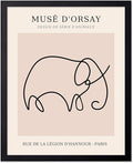 Poster Master Vintage Poster - Retro One Line Elephant Drawing Print - Elephant Art - Minimal Gift for Men, Women, Animal Lover - Abstract Wall Decor for Home, Office, 11x14 Black Framed