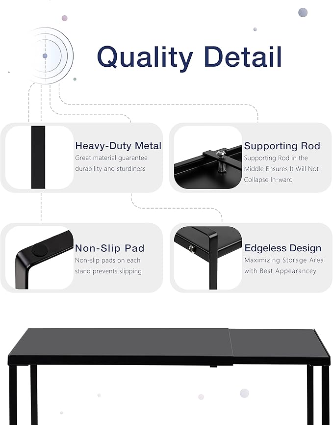 Nxconsu Cabinet Shelf Expandable Organizer Riser Rack for Kitchen Pantry Cupboard Under Sink Countertop Home Organization Extra Storage Space Saver Heavy Duty Metal Edgeless Design Black Extra Large