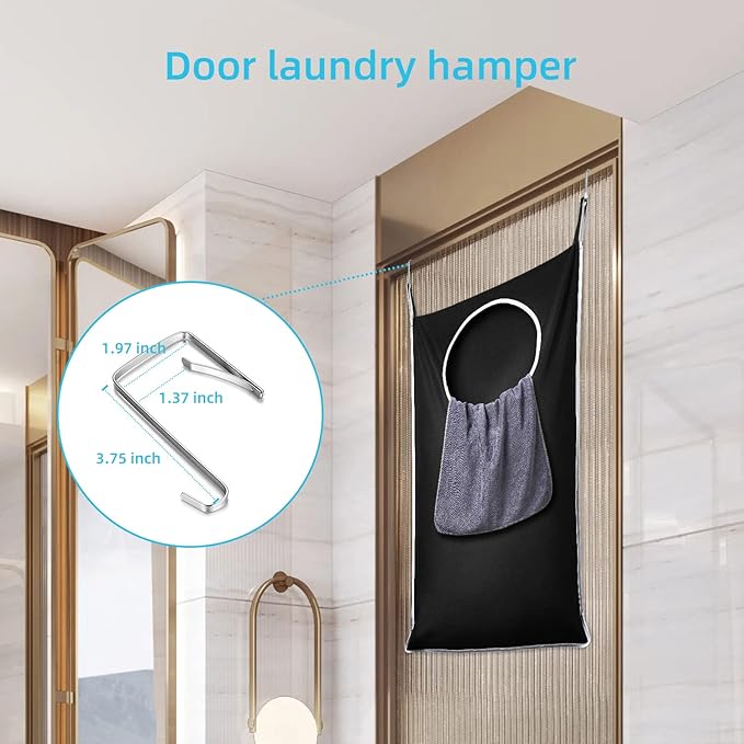 KEEPJOY 2 Pack Door Hanging Laundry Hamper, XL Hanging Bag with Large Opening and 2 Hooks for Whole Family - 36.5X22.5 inch - Black (2pack)