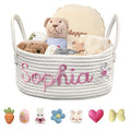 Personalized Baby Basket with Name Custom Cotton Rope Storage Bin for Diaper Caddy, Organizer, Keepsake - Shower Gift
