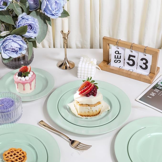 FLOWERCAT 60PCS Sage Green Plates - Heavy Duty Plastic Plates Disposable for Party/Easter - Include 30PCS 10.25inch Sage Green Dinner Plates and 30PCS 7.5inch Dessert Plates
