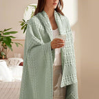 PHF 100% Cotton Waffle Weave Throw Blanket, Soft Lightweight Breathable Cozy Summer Throws for Couch Bed Sofa, Luxury Aesthetic Woven Blanket for Home Decor & Office, 50"x60", Sage Green