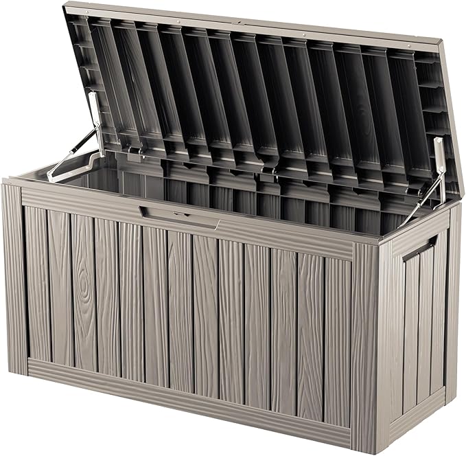 80 Gallon Double-Wall Resin Deck Box - Lockable Waterproof Outdoor Storage Box, 515lbs Capacity & Doubles as Seating for Patio Furniture - Garden Tools, Pool Accessories (Brown)