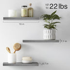 BAYKA Floating Shelves for Wall, Wall Mounted Rustic Wood Shelves for Bathroom, Bedroom, Living Room, Kitchen,Small Hanging Shelf for Books/Storage/Room Decor (Grey, Set of 3, 15.7in)