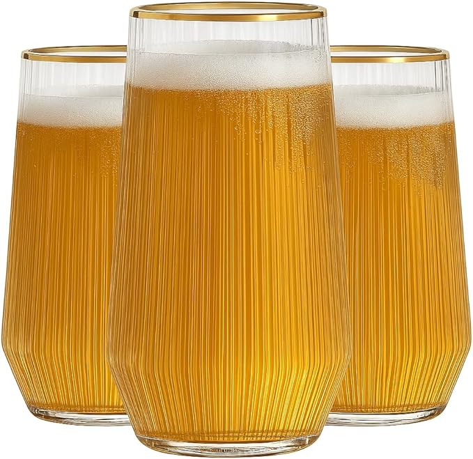 48 Pack Ribbed Ripple Stemless Toasting Glasses, Origami Durable 9 Oz BPA-Free Disposable Plastic Champagne Flutes for Weddings, Bars, Events, and Celebrations (Gold Rim)