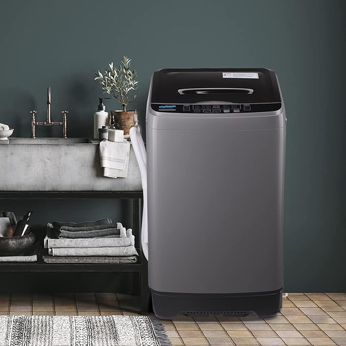 17.7 lbs Full Automatic Washing Machine with LED Display Compact Drain Dump, 10 Wash Programs and 8 Water Levels Ideal for Dorms, Apartments, RV, Grey (KB03-GREY6-3)