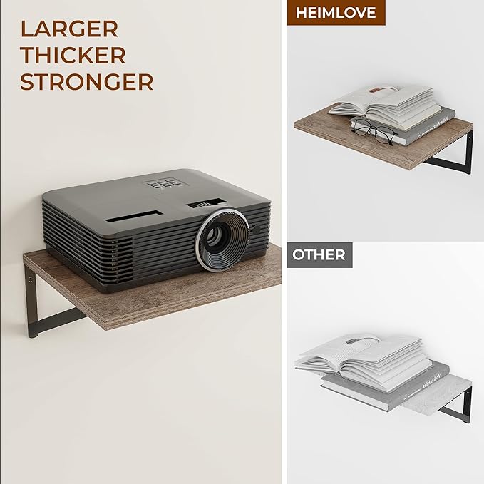 Heimlove 24" W x 12" D Wall Shelves for Books, 12 Inch Deep Floating Shelves Set of 3, Wide Floating Bookshelf with Metal Bracket for Living Room, Kitchen, Office, Bedroom and Decor Storage - Grey