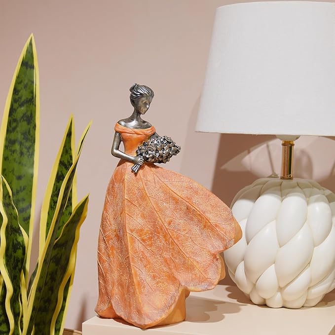 Guichifun Fairy Statue Collection Home Decoration - Orange Leaf Angel Girls Resin Fall Decor for Outside or Inside Rustic Garden Outdoor Yard Decorations Figurines Gift 7.5 x 4.5 x 11.5 Inch