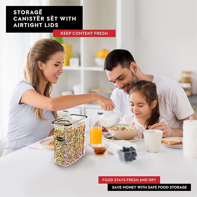 DWËLLZA KITCHEN Extra Large Cereal Containers Storage 6.3L - 213 fl. oz - 2 Pc Family Size Cereal Dispenser Countertop, Bulk Airtight Food Storage Containers for Pantry Organization Labels and Marker
