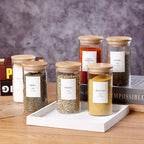 12 Pcs Glass Spice Jars With Bamboo Airtight Lids, 10oz Thicken(2.4mm) Spice Containers With 148 Minimalist Preprinted Waterproof Spice Labels, Kitchen Empty Small Storage Jars For Seasoning, Herb
