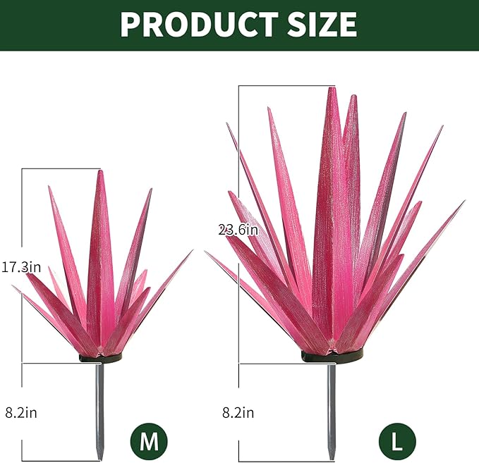 Large Tequila Rustic Sculpture, Rustic Metal Agave Plants for Outdoor Patio Yard, Home Decor Hand Painted Metal Agave Garden Yard Statue, Outdoor Lawn Ornaments Yard Stakes (Rose Red - M)